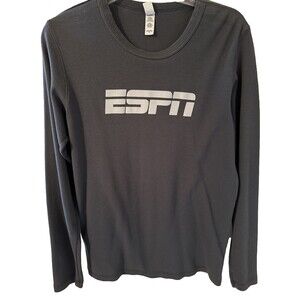 ESPN Logo Crew Neck, Waffle, Long Sleeve Shirt, L, Dark Gray
